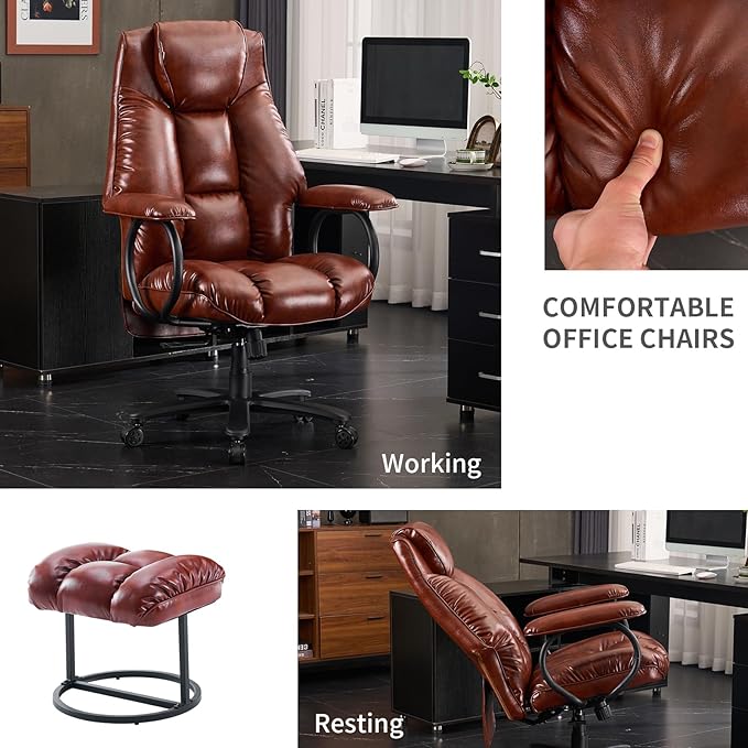 Office Chair Big and Tall, High Back Home Office Chair 400 lbs, Executive Desk Chair, Ergonomic Office Chair with Padded Armrest, Swivel Computer Chair PU Leather (Brown)