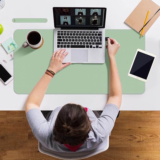 ‎Boutilon Leather Desk Pad 30" x14",Non-Slip Mouse Pad,Office Desk Mat,Waterprooft PU Leather Desk Blotter,Desk Pad Protector,Desk Writing Pad for Home Office Decor (M-Green)