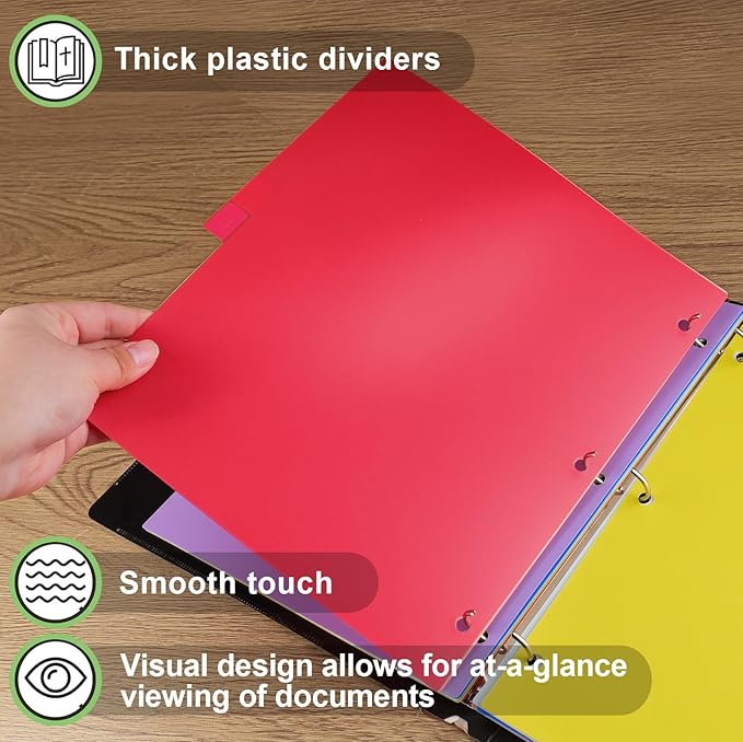 HABGP 12 Tab Dividers for 3 Ring Binder, 24 Pcs Multicolor 3 Ring Binder Dividers with Tabs, Page Folder Dividers, Plastic Tabbed File Dividers with Tabs, Three Ring Binder Index Dividers, 2 Set