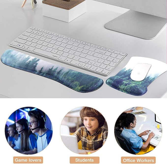 iCasso Keyboard Wrist Rest and Mouse Wrist Rest Pad, Made of Memory Foam, Ergonomic Support, Easy Typing and Relieve Wrist Pain, Perfect for Gaming, Computer, Office, Laptop (D-Forest)