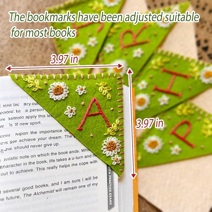 Personalized Hand Embroidered Corner Bookmark, Bookmarks for Women, Personalized Bookmark for Book Lovers, Cute Flower Book Mark by HNQCPCVU (I, Green)