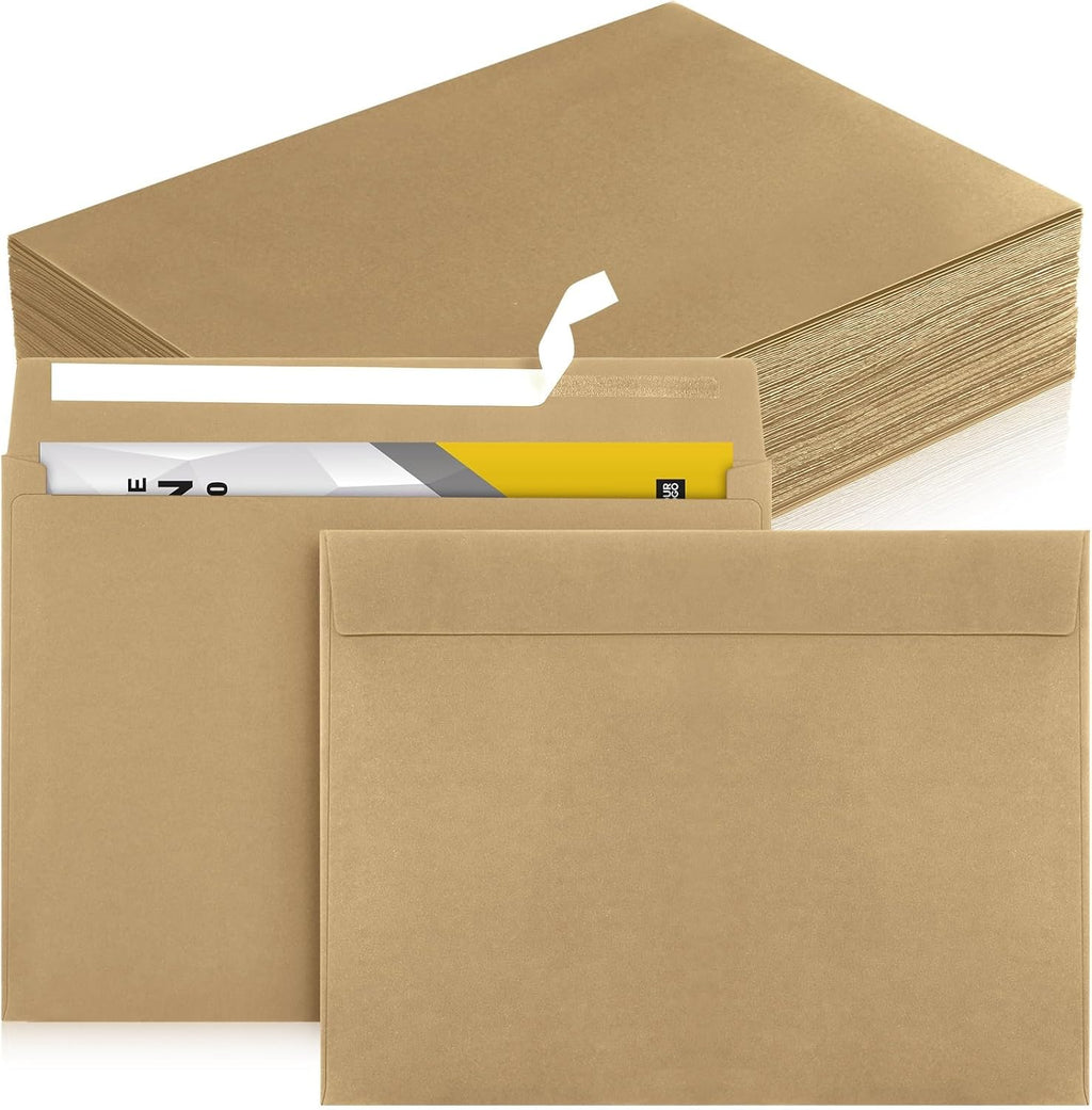 Crtiin 100 Pcs 9 x 12 Open End Booklet Envelopes 80 lb 120gsm Catalog Envelopes with Closure for Mailing Catalog Financial Document Magazine Pamphlet Business(Kraft Paper Color)