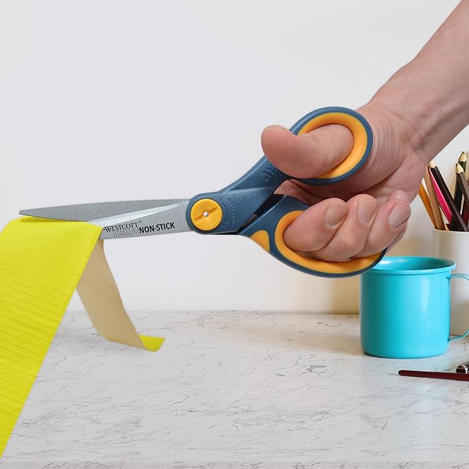 Westcott 8" Titanium-Bonded Non-Stick Scissors For Office & Home, Gray/Yellow, 3 Pack (15454)