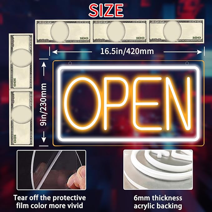 Open Signs for Business Ultra Bright LED Neon Open Signs 16 Inch Plug In Electric Light Up Open Sign with ON/OFF Switch for Business Storefront Window Glass Door Shop Florists Bar Salon Cafes Pubs