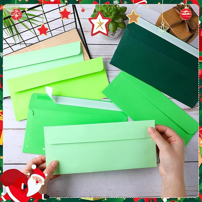 Outus 500 Pcs #10 Business Envelopes Adhesive Standard Envelopes Colored Envelopes for Office Check Invoices Letters Letterhead Invitations Announcements 4-1/8 x 9-1/2'' (Green Series)