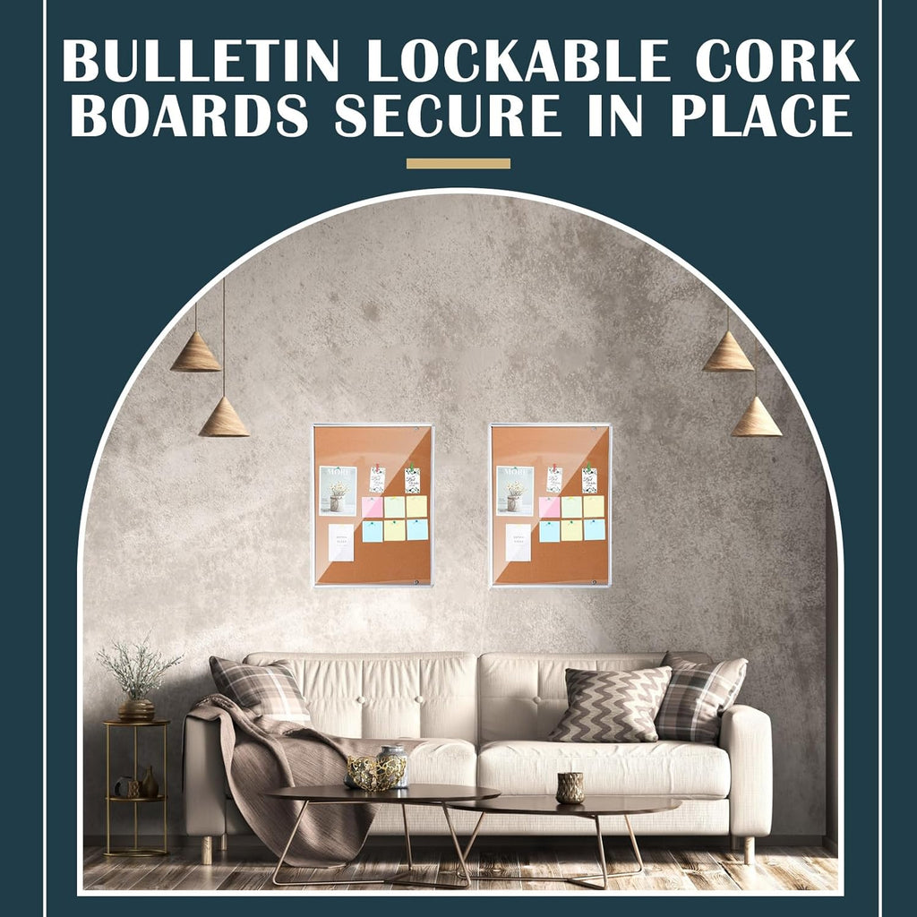 Cholemy Enclosed Bulletin Lockable Cork Case Notice Board 48 x 36 Inch Weatherproof Bulletin Board with Aluminum Frame Mounting Screws Outdoor for School Office Wall Display Pictures(Silver)