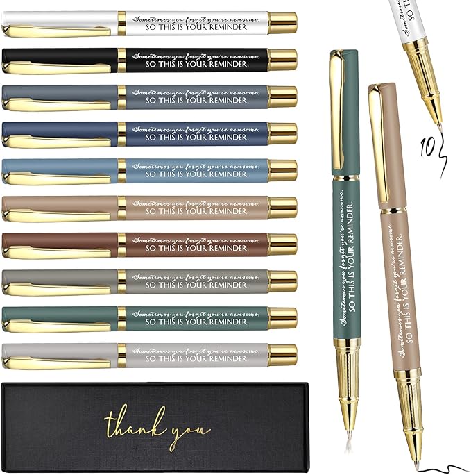 PerKoop 10 Set Thank You Gifts Inspirational Ballpoint Pens with Gift Boxes Bulk Appreciation Party Favors for Employee Coworker Staff Team Friends Office Supplies(Macaron,Reminder)