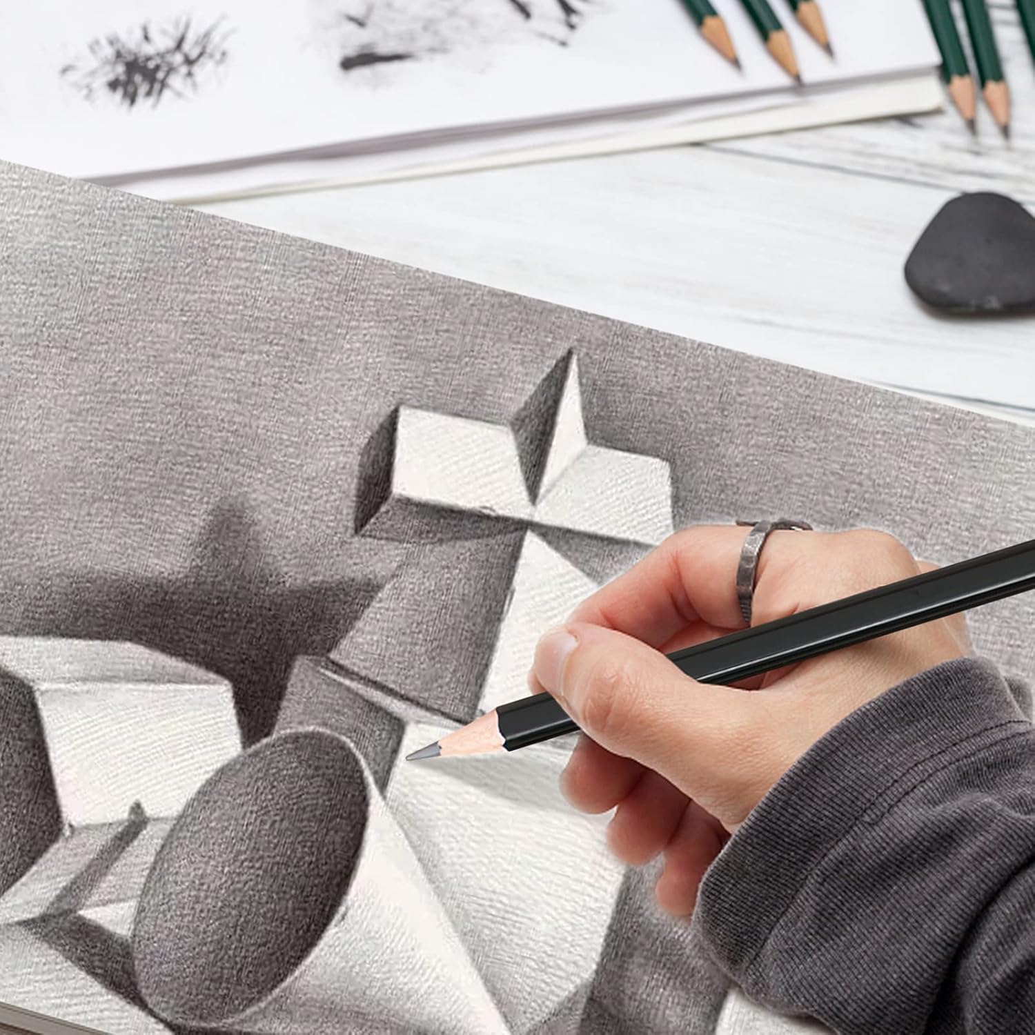 Lemical Professional Sketch pencils 12pcs/set (14B - 4H) Graphite Sketching Pencils Sketch Drawing Pencils Set for Art Drawing Shading Art Supplies