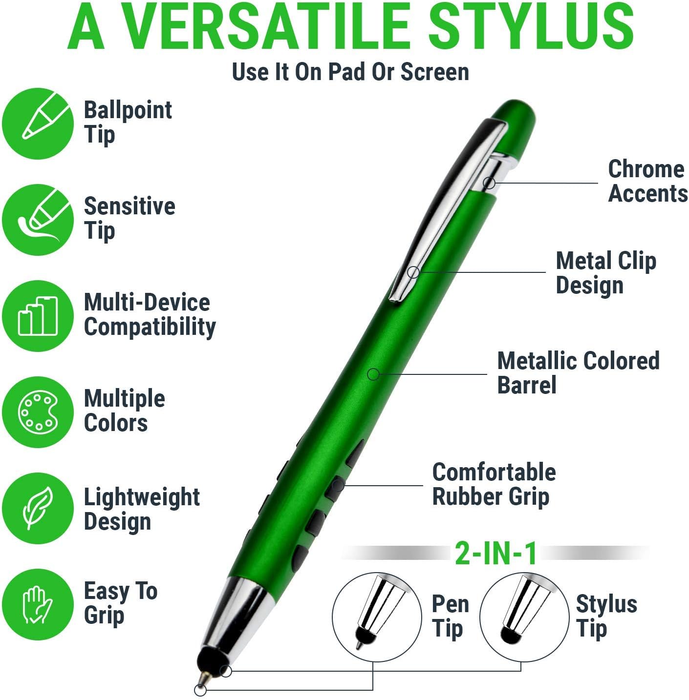 Personalized with Your Custom Logo or Text Pens-300 Pack Bulk-for Businesses, Parties, and Events, 2 in 1 Capacitive Stylus & Ballpoint Pen Compatible with Most Touchscreen Devices, Pearl White