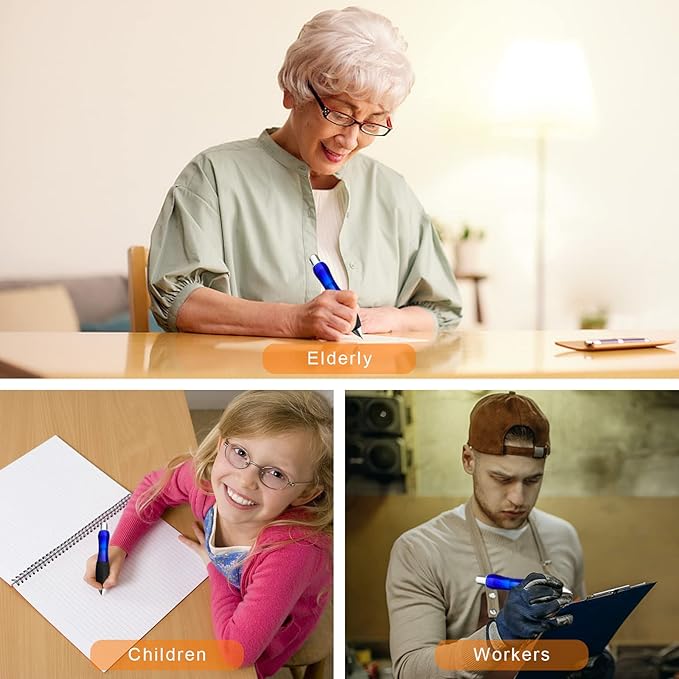 14pcs Big Fat Pens Aids Writing For Tremor, Arthritis, Parkinson, Handicap, Carpal Tunnel Large Wide Grip Pens Blue (2 Pens + 6 Black Refills + 6 Blue Refills)