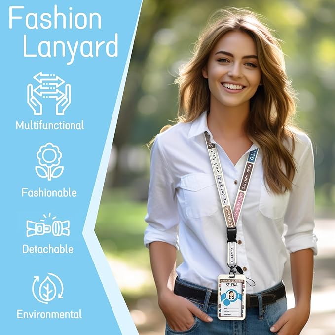 Lanyards for Id Badges, Inspirational Quote Badge Holder with Retractable Reel Belt Clip, Positive Work Name Tag Lanyard Vertical ID Card Protector Case for Women Nurse Doctor Teacher Student