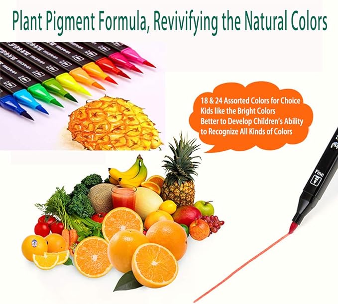 WQIYA Dual Tip Markers for Kids, Washable Art Markers Set with Stand, Portable Box, Gift for Kids (36 Colours)