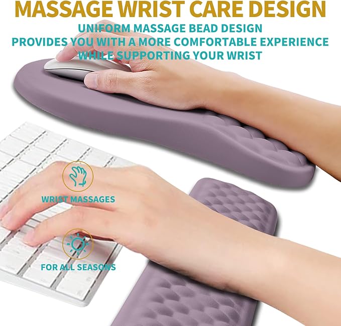 Hokafenle 2 in 1 Ergonomic Mouse Pad Wrist Support & Wrist Rest for Computer Keyboard Set, with Relieve Carpal Tunnel Pain Massage Bulge and Full Memory Gel Design (2In1 Set, Purple)