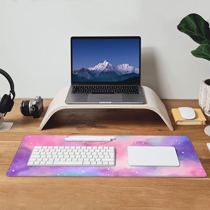 Extended Gaming Mouse Pad, Large Gaming Mouse Waterproof with Stitched Edges, Non-Slip Desktop Pad for Home and Office, Level Up Your 31.5x11.8 Inch… (Iridescent Cloud)