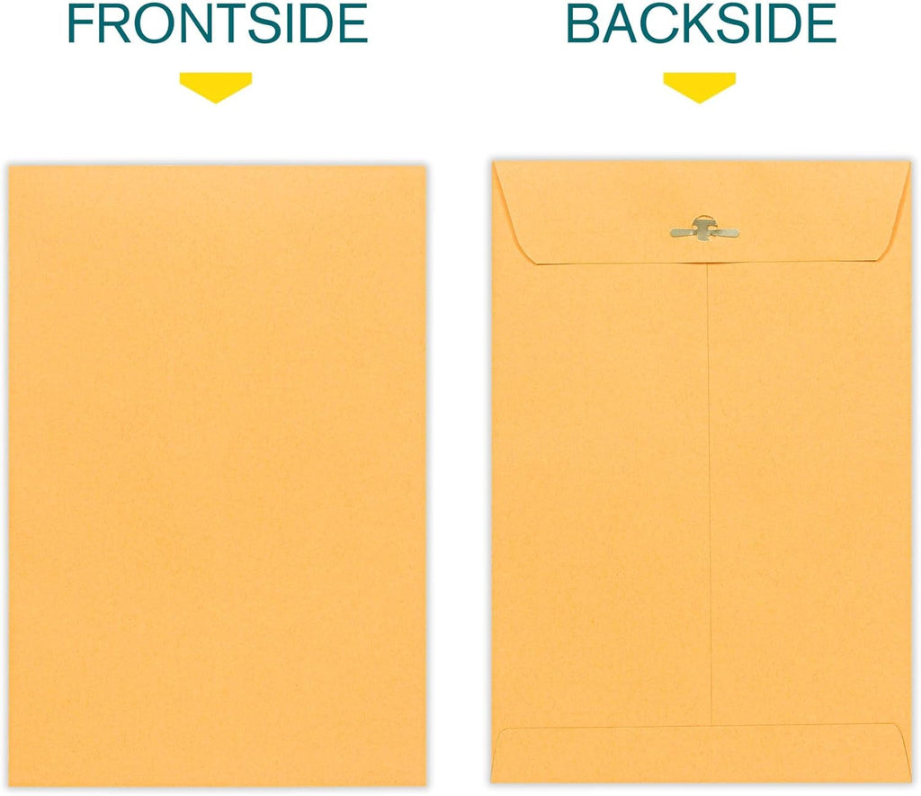 6x9 Clasp Envelopes – 100 Pack Brown Kraft Catalog Envelopes with Clasp Closure & Gummed Seal – 28lb Heavyweight Paper Mailing Manila Envelopes for Home, Office, Business, Legal or School