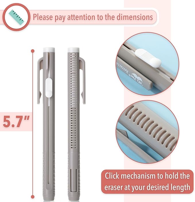 Mr. Pen- Retractable Mechanical Pencil Eraser, Pack of 6, Pastel Colors, Artist & Pen Eraser