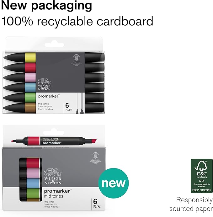 Winsor & Newton ProMarker Set, 6 Count, Skin Tones Set 1