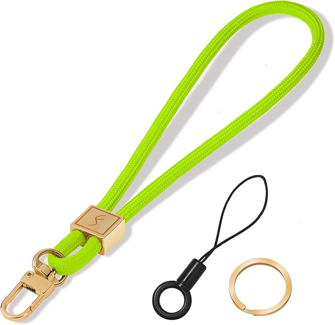 Fishent Keychain Wristlet lanyard, Cute Key Chain Holder, Upgraded Woven Wrist Lanyard for Keys, Wristlet Strap Keychain for Women Men Car Keys ID Badges Card Wallet Phone (Neon)