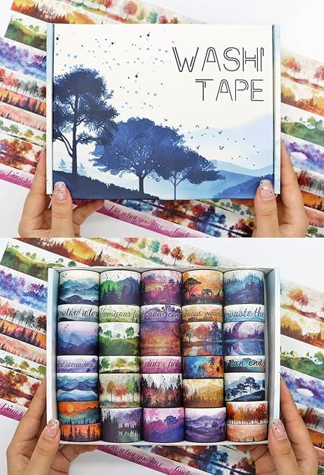 Washi Tape Set 32 Rolls, Four Seasons Forest Natural Washi Tapes for Journaling, Planner, Trees Masking Decorative Tape for Scrapbook Supplies, Junk Journal Supplie (Spring, Summer, Fall, Winter)