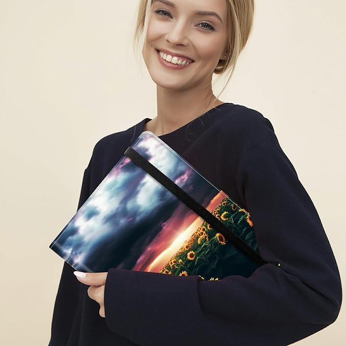 Padfolio Folder with Clipboard,Portfolios Organizer Clipboards with Storage Clipboard Writing Pad PU Leather Conference Document Organizer with Business Card Holder,Sunflower