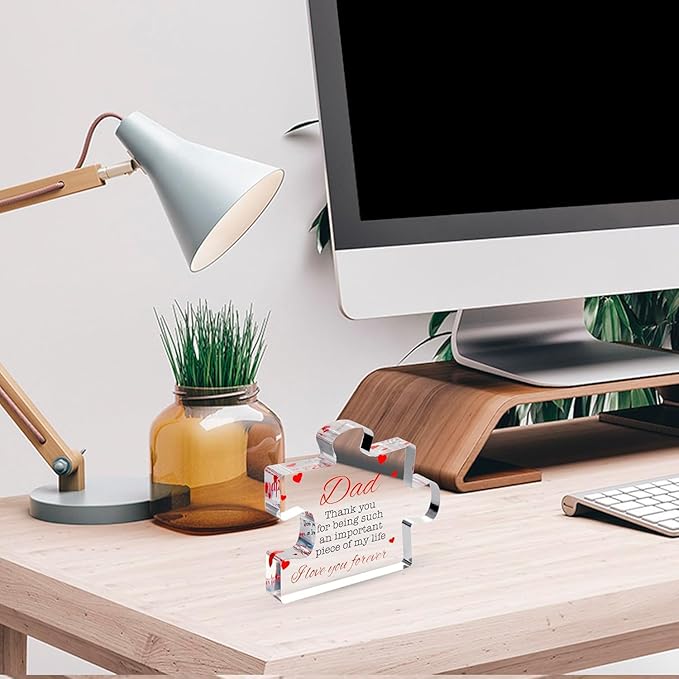 VELENTI Dad Birthday Gift - Engraved Acrylic Block Puzzle Gifts for 3.35 x 2.76 inch Cool Presents from Daughter, Son, Mom Heartwarming Men Gift, Ideas