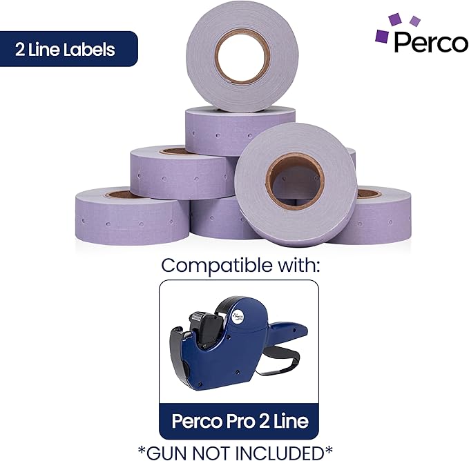 Perco 2 Line Lavender Labels - 32 Rolls, 4 Sleeves, 24,000 Blank Price and Date Gun Labels for Perco 2 Line Price and Date Guns - Made in USA