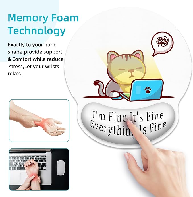 Ergonomic Mouse Pad with Wrist Support,Working Cat Mouse Pad with Wrist Rest,Relieve Wrist Pain Mousepad Non-Slip Rubber Base,Cute Mouse Pads for Desk,Computers,Laptop,Office,Gaming,Accessories