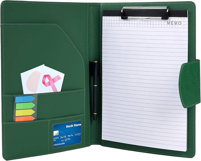 A4 Leather Portfolio,All-in-One Folder Legal Pad Padfolio,Business Interview Legal Organizer with Magnetic Closure,Resume Folder Binder with Luxury Papers,Sticky Tab,Pen for Men & Women,Retro Green
