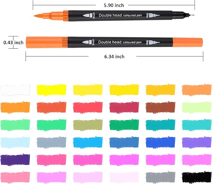 SMOOTHERPRO 36 Acrylic Paint Pens, Brush Tip (1-2mm) and 0.4mm Fineliner, Waterproof Acrylic Paint Markers for Adults Fabric Markers for Textile, Canvas, Rock, Glass, Wood, Paper, Pumpkin, DIY