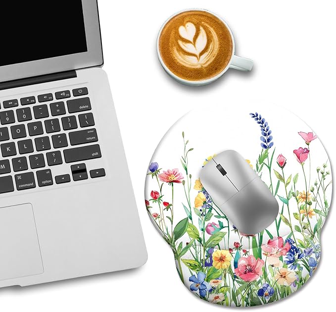 Flower Ergonomic Mouse Pad with Wrist Rest, Gaming Computer Mouse Pad Wrist Support with Non-Slip Pain Relief PU Base, Funny Mouse Pads for Desk Work, Cute Office Desk Decor Accessories