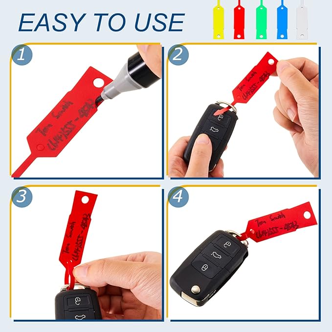 Lewtemi 1000 Pieces Self Lock Arrow ID Key Tags Car Parts Tags Key Ring Repair Labels for Office Automotive Shop Supplies(4 1/2'' X 3/4",Mixed Colors)