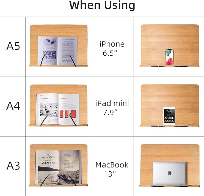 wishacc Book Stand, Extra Large (19.68 x 14 inches) Bamboo Wood Book Holder Recipe Stand for Thick Book Reading Hands Free