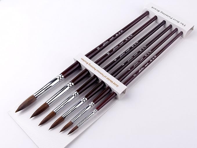 Artist Paint Brushes-Superior Sable Watercolour Brushes Round Point Tip Paint Brush Set for Watercolor Acrylic Painting Supplies