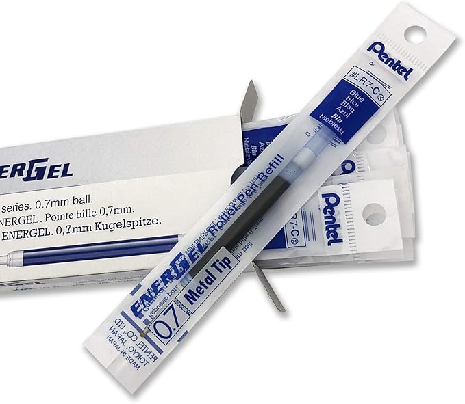 Pentel Refill Ink for BL57/BL77 EnerGel Liquid Gel Pen, 0.7mm, Metal Tip, Blue Ink, Box of 12 (LR7-C-12)