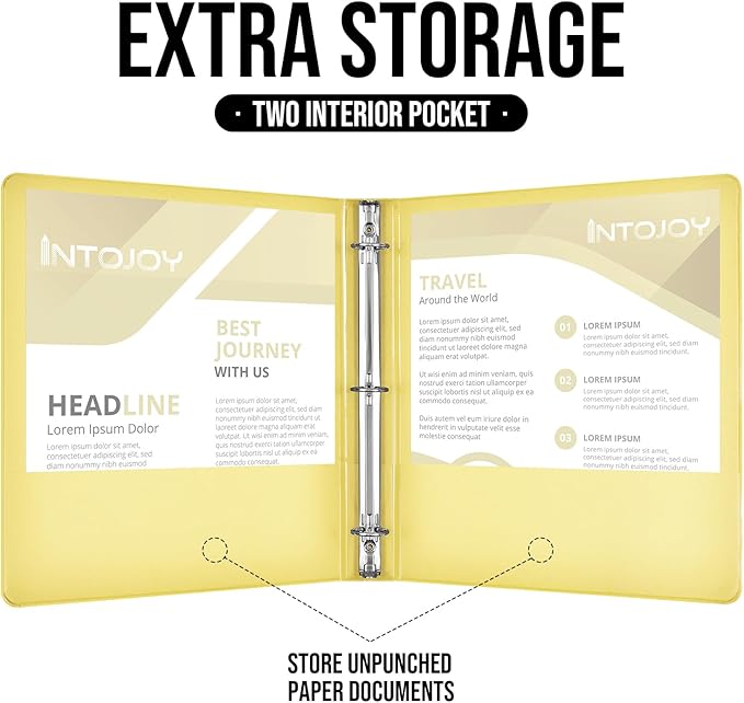 3 Ring Binder 1 Inch, IntoJoy 6 Pack Clear View 3 Hole Binder PVC-Free Fits 8.5x11 Inch Paper Flexible Round Ring Binders for School Office Home Binder Supplies (Yellow)