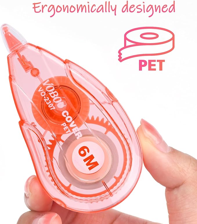 White Correction Tape, Easy To Use Applicator for Instant Corrections Wrong Writing At Any Time, For school, Office (red, purple, green, 12pack, 6M/256" x 0.2")