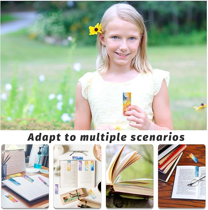 48 Pieces Magnetic Bookmarks Magnet Page Markers - Book Marks for Reading Women & Men with Storage Boxes - Cute Magnet Bookmark Clips for Reading Pleasure（Watercolor）