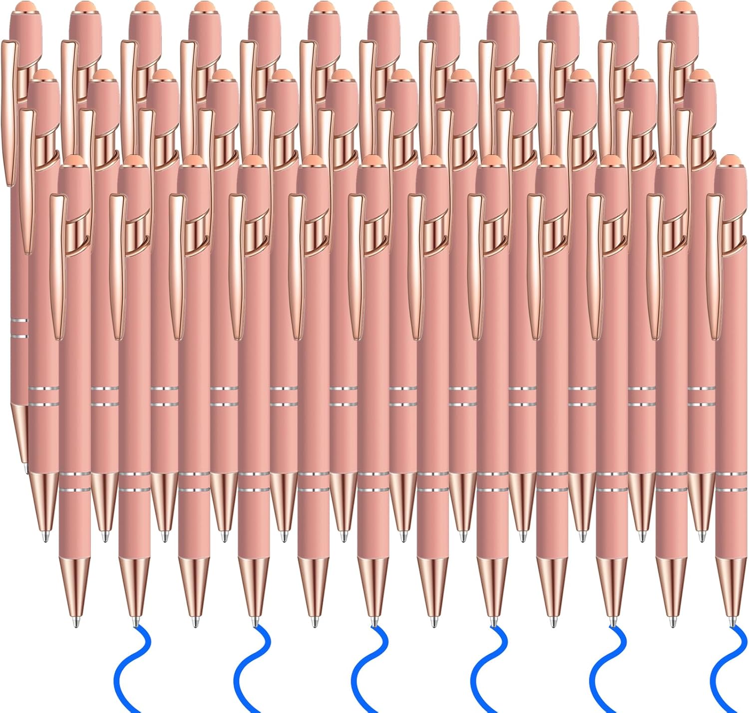 36 Pcs Blue Ink Ballpoint Pen with Stylus 2 in 1 Ballpoint Pen for Touch Screens School Office Coworkers (Rose Gold)