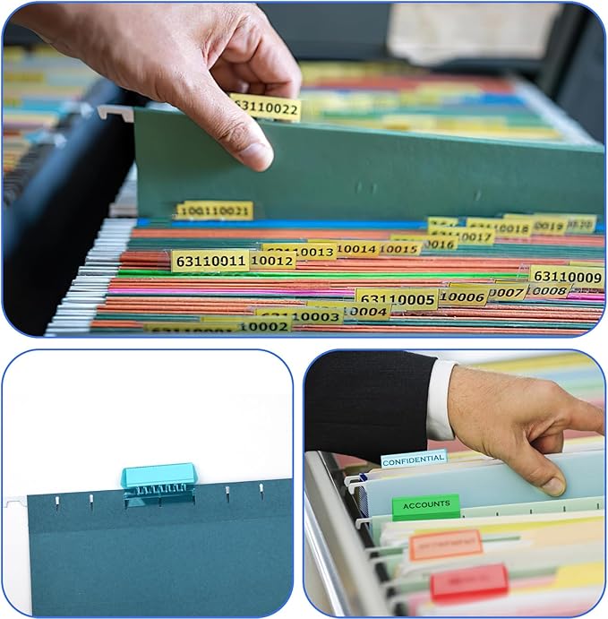 Hanging File Folder Tabs, 120 Pcs File Folder Tabs and 200 Pcs Inserts, File Tabs for Hanging Folders, Plastic Hanging Folder Tabs, Clear Hanging File Tabs for File Folders(Multicolor)