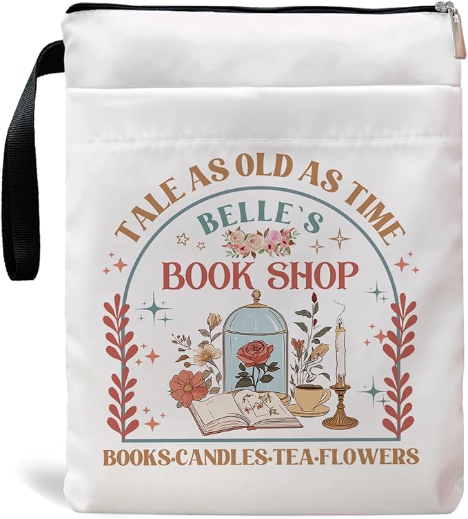 Tale As Old As Time Belle's Book Coffee Book Lover Book Sleeve, Book Covers with Zipper, Book Lovers, Book Pouch Kindle Protector, Gifts for Women Teacher Librarian Bookworm Bookish (White-A, Large)