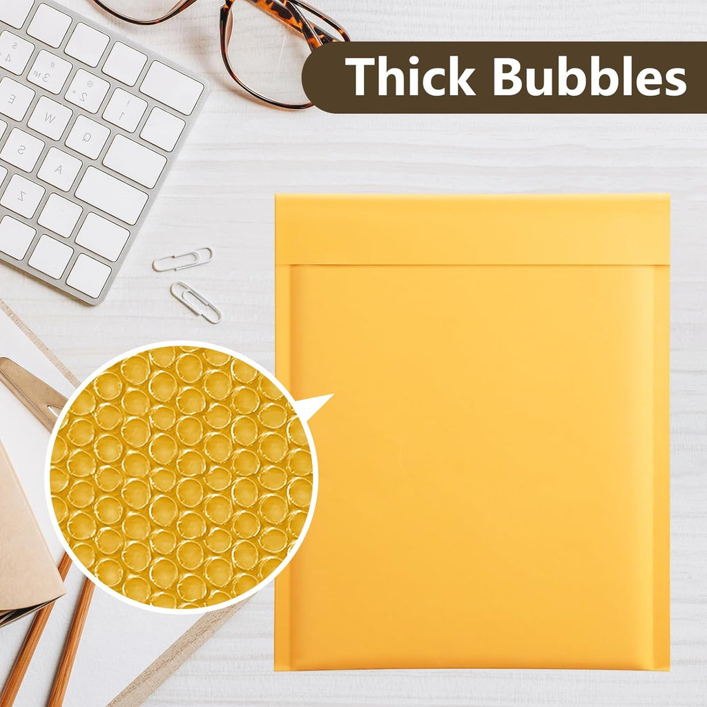 UCGOU Kraft Bubble Mailers 9.5x14.5 Inch 25 Pack Usable Size 9.5x13.5 Yellow Padded Envelopes #4 Large Mailing Package Self Sealing Tear Resistant Boutique Bulk Mail Shipping Bag for Makeup Supplies