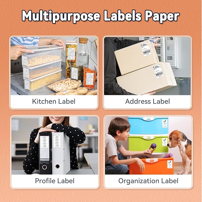 Phomemo Thermal Sticker Label Paper, Multi-Purpose Self-Adhesive Tag for M120/M110/M100/M200/M220/M150/M250 Label Maker Machine, 1.57"x1.57"(40X 40mm), 180 Labels/Roll,Black on White