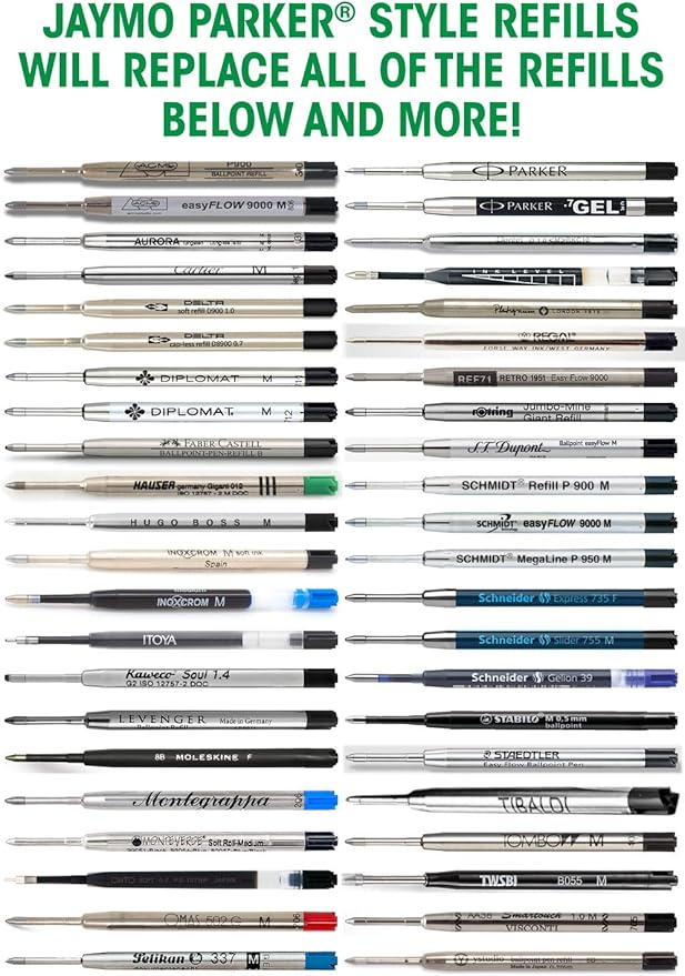 Jaymo Replacement for Parker 1950369 and Bastion - Measures 3.875 in / 98 mm Long - G2 Ballpoint Pen Refill - 48 Black