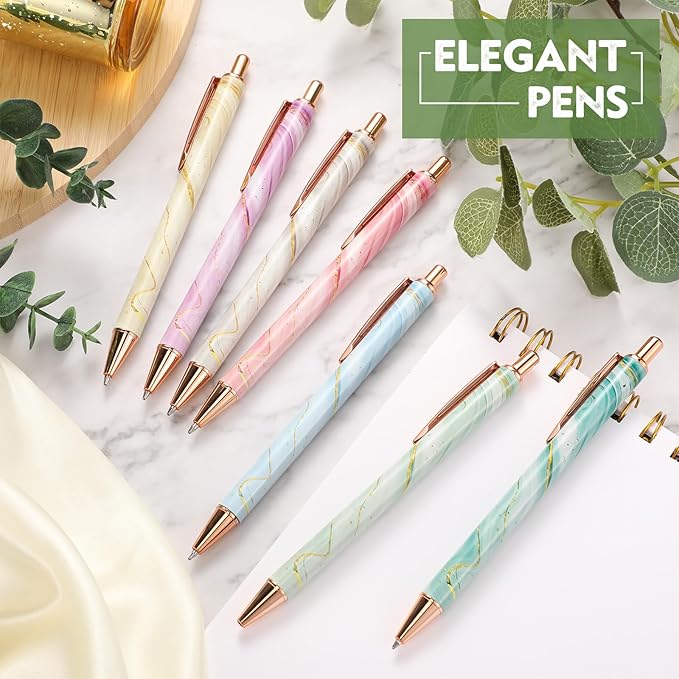 Sherr 7 Pcs Fancy Pens for Women Cute Sparkly Glitter Pens with 10 Pcs Black Ink Refills Pretty Gifts for Girls Office School Christmas Graduation(Colorful,Marble)