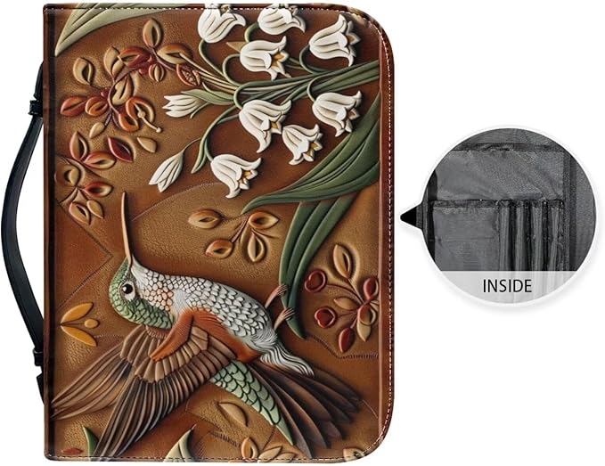Lotusorchid Flower Hummingbird Printed Bible Covers for Women PU Leather Bible Bag Church Bag Book Carrying Case Bible Accessories with Handle
