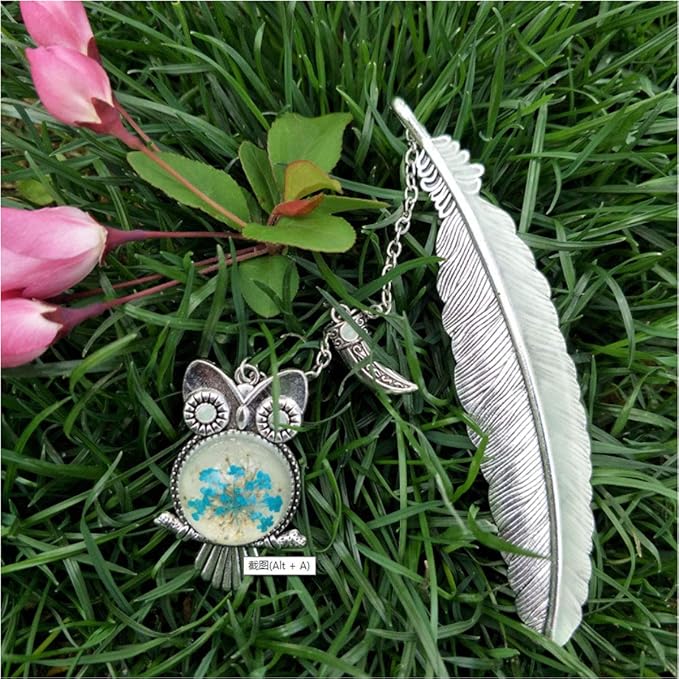 Vintage Feather Metal Bookmark, Unique Glow in The Dark Bookmark Gift for Men Women (Antique Silver Owl)