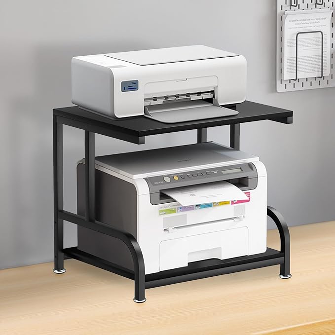 2-Tier Printer Desk Stand, Desktop Printer Stand, Printer Stand for Desk, Printer Shelf Desk Organization for Home,Office Desktop Printer,3D Printer,Fax Machine,Scanner,17.3”D x 11.8”W x 15.7”H, Black