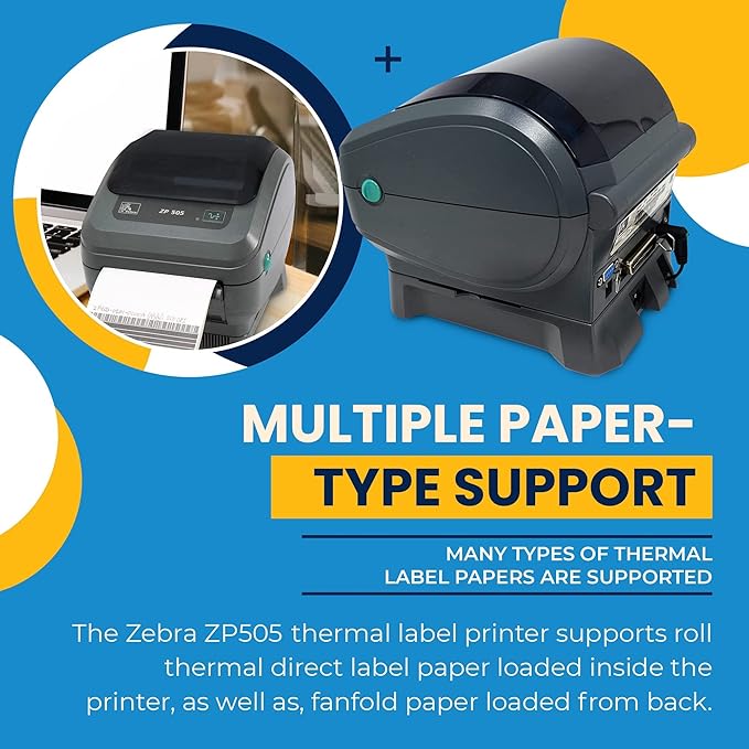 Zebra ZP505 / Zebra ZP 505 Label Direct Thermal Bar Code Zebra Label Printer ZP505 | USB, Serial, and Parallel Connectivity 203 DPI Resolution | Includes Software
