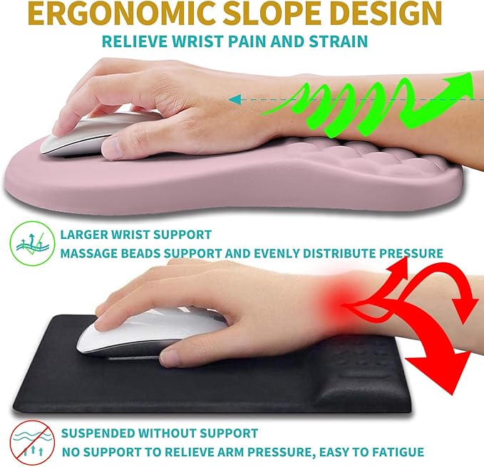 Hokafenle 2 in 1 Ergonomic Mouse Pad Wrist Support & Wrist Rest for Computer Keyboard Set, with Relieve Carpal Tunnel Pain Massage Bulge and Full Memory Gel Design (2In1 Set, Pink)