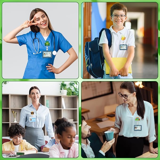 NACHLYNN 8 Pcs St. Patrick's Day Acrylic Retractable Badge Reels Cute Felt Nurse Badge Reel Holders Name ID Accessories with Retractable Cord for Teacher Student Nurses Gifts